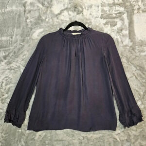 Rebecca Taylor Top Womens 4 Deep Purple Minimalist Silk Ruffles Workwear